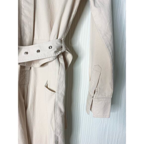 FARROW Ecru Cream Long Sleeve Twill Belted Long Sleeve Cotton Jumpsuit US SMALL - Picture 14 of 16